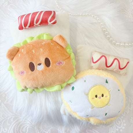 【ぬい服】ぬいぐるみ用ふわふわお布団 【ハンバーガー・目玉焼き】10〜15cm 用【推し活グッズ】