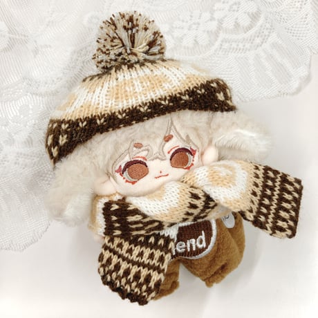 【ぬい服】ノルディック柄ニット帽&マフラーセット　10cmぬいぐるみ用