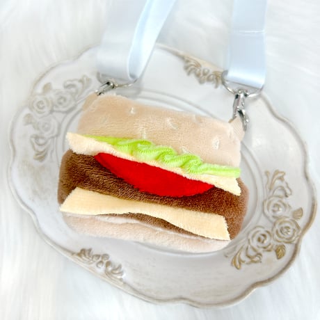【ぬいバッグ】【ぬい服】ショルダーストラップ付きぬいぐるみ用 着ぐるみ【ハンバーガー】10~15cm 用【推し活グッズ】
