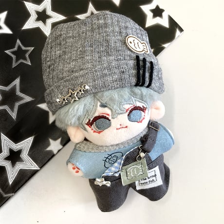 【ぬい服】ニット帽&シャツ&オーバーオールセット　10cm用【推し活グッズ】