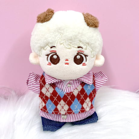 【ぬい服】アーガイルベスト&ストラプシャツ&パンツセット　10cm用