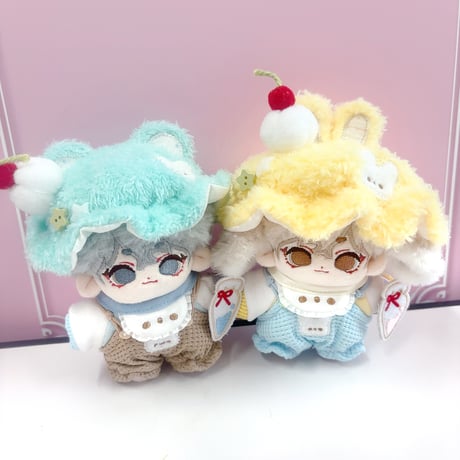 【ぬい服】帽子&スタイ&Tシャツ&サロペットセット 10cm用