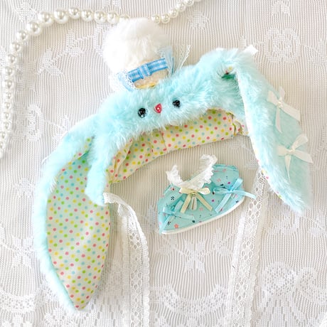 【ぬい服】ぬいぐるみ用ふわふわうさぎ着ぐるみキャップ　10cm用 【推し活グッズ】