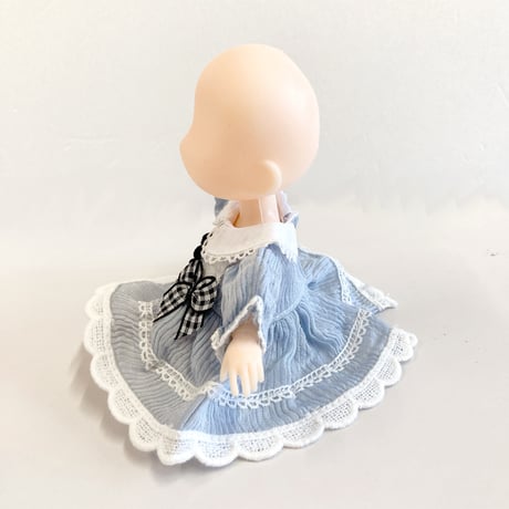 【ぬい服】ギンガムチェックリボン付きコーデュロイワンピース　細身のぬいぐるみ・ドール用