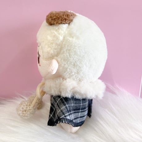 【ぬい服】ぬいぐるみ用 チェック柄のファー付きケープ 10cm用