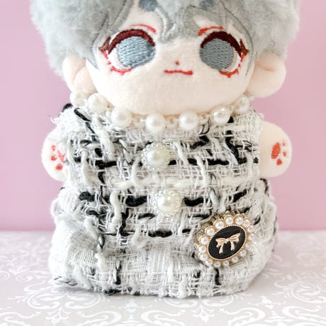 ぬい服　ツイードぬい服【ワンピース・リボン2点セット】10~15cm用【推し活グッズ】