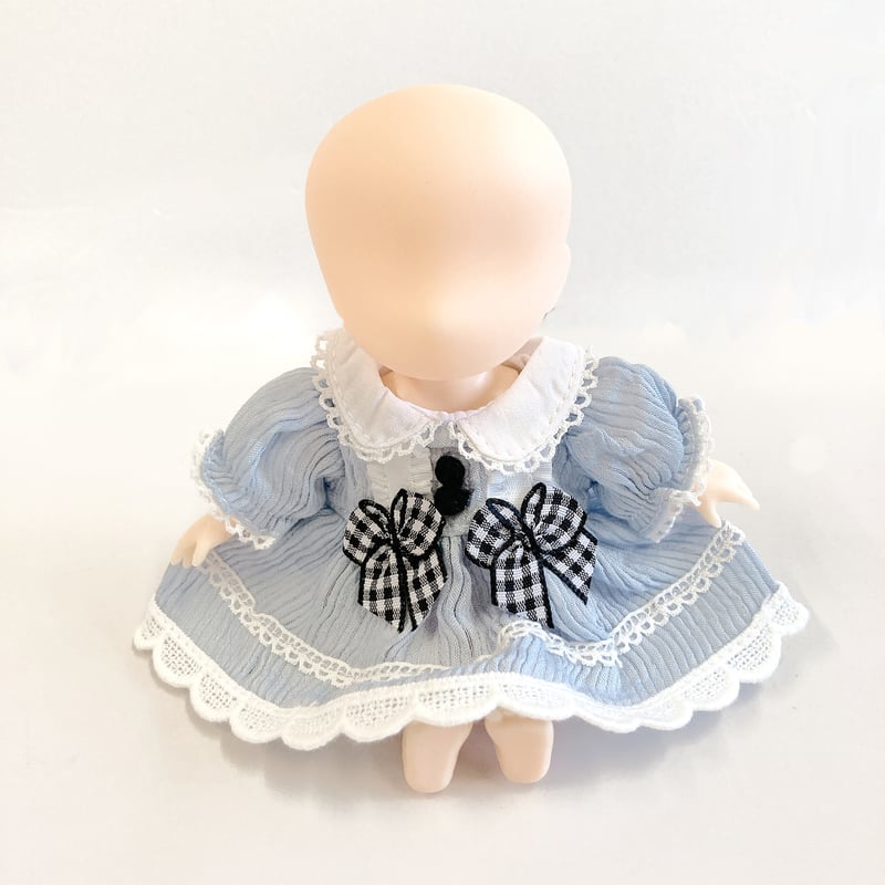 ぬい服】ギンガムチェックリボン付きコーデュロイワンピース 細身の