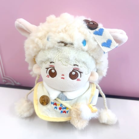 【ぬい服】羊型着ぐるみキャップ&スタイ&シャツ&パンツ&バッグセット 10cm用