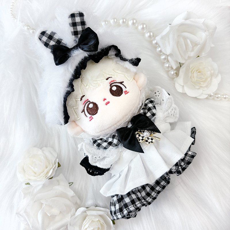 ぬい服】ぬいぐるみ用ギンガムチェックワンピース&うさ耳ヘッドドレス