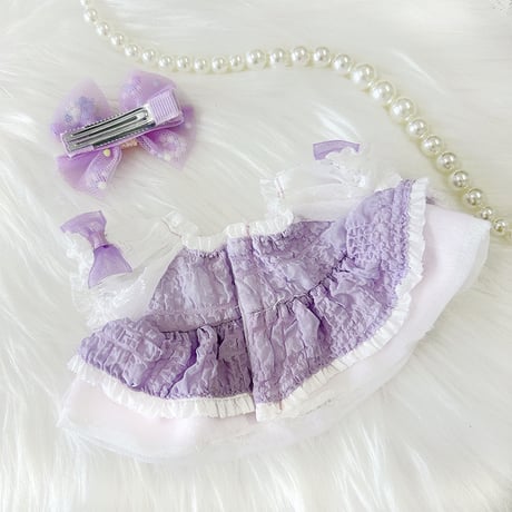 【ぬい服】蝶付きワンピース&リボンクリップセット【20cm用】【推し活グッズ】