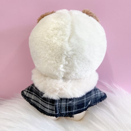 【ぬい服】ぬいぐるみ用 チェック柄のファー付きケープ 10cm用