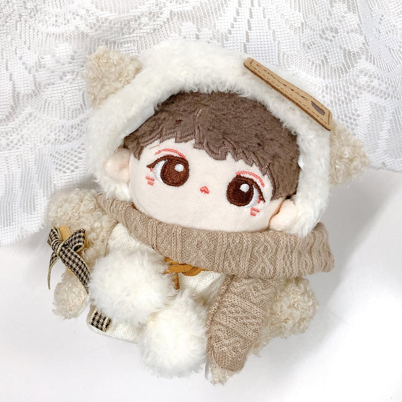 ぬい服】猫耳ヘッドドレス&マフラー&トップス&アウターセット 10cm