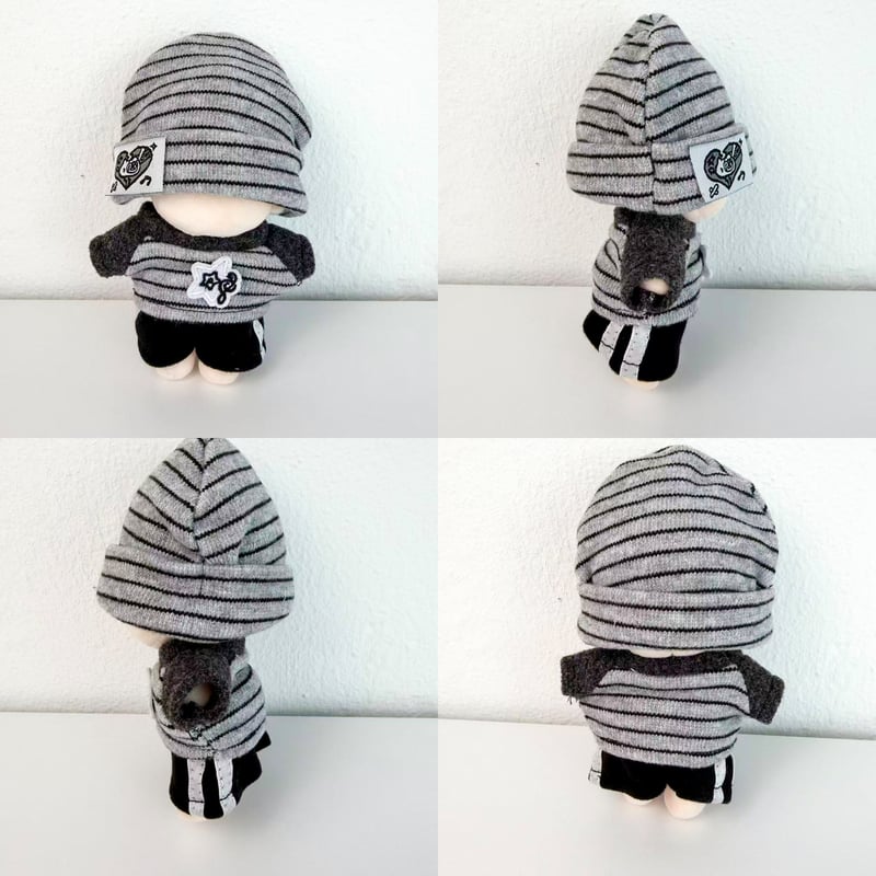 10cmぬい用 ぬい服 スポーティー3点セット グレーボーダー＆ライン