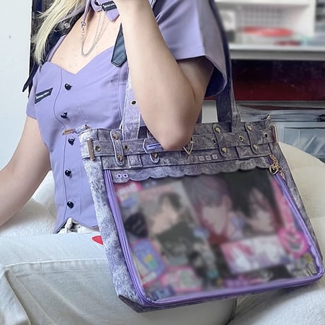 【呜咚】ハートベルト付きデニム痛バッグ【推し活グッズ】