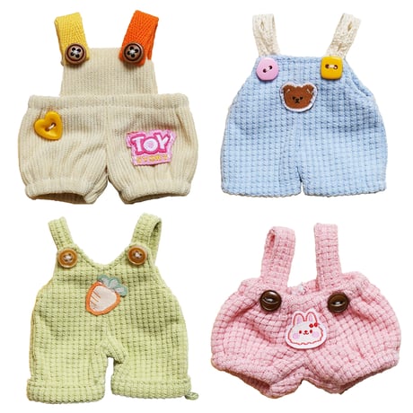 【ぬい服】ワッペン付きカラフルオーバーオール　細身のぬいぐるみ・ドール用