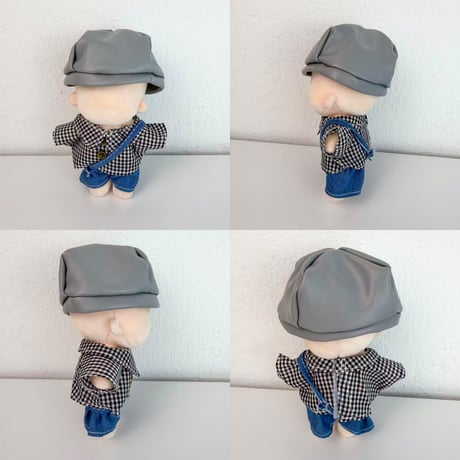 【10cmぬい服】カジュアル3点SET（ベレー帽 / ギンガムチェックシャツ / ワンショルデニム）
