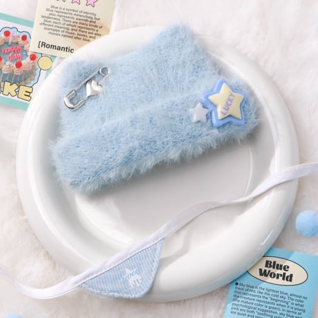 ぬい服　ぬいぐるみ用猫耳ニット帽&スタイセット【10cm用】【推し活グッズ】