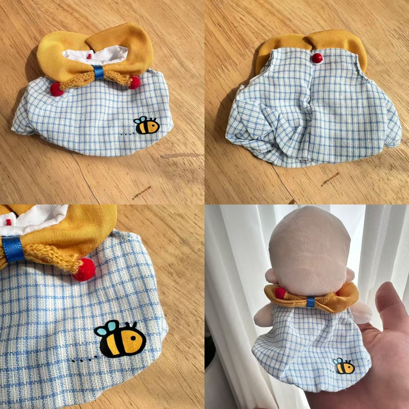 ぬい服】 10cmぬいぐるみ用 みつばちのギンガムチェック柄 つぼみ