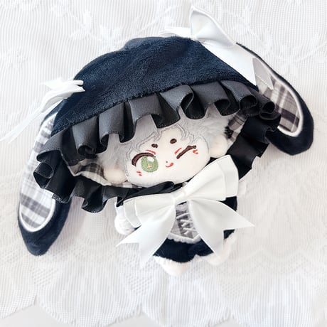 ぬい服　ぬいぐるみ用チェック柄うさ耳着ぐるみ【10~15cm用】【推し活グッズ】