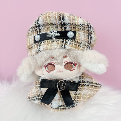 ぬい服　ツイード  ベレー帽&ケープ 10cm用【推し活グッズ】