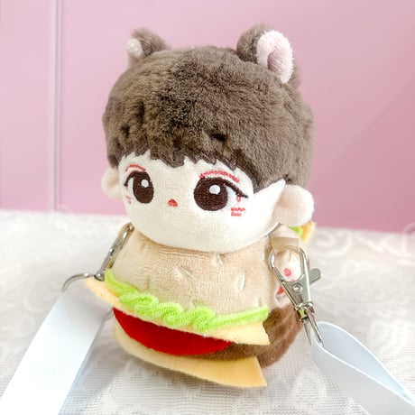 【ぬいバッグ】【ぬい服】ショルダーストラップ付きぬいぐるみ用 着ぐるみ【ハンバーガー】10~15cm 用【推し活グッズ】