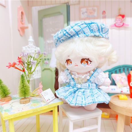 【ぬい服】 ツイードぬい服【10~15cm用】 ワンピース・シャツ・ベレー帽・ネックレス 4点セット【推し活グッズ】