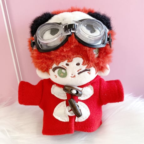 【ぬい服】ダッフルコート&ボーダーシャツ&パンツ&ヘッドホンセット　10cm用