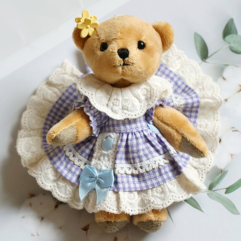 Leo ぬい服 ギンガムチェックフリルドレスセット 4点おまとめ ぬい服】ギンガムチェックフリルワンピース 細身のぬいぐるみ・ドール