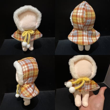 【10cmぬい服】もこもこケープ 3種（チェック柄・うさ耳）