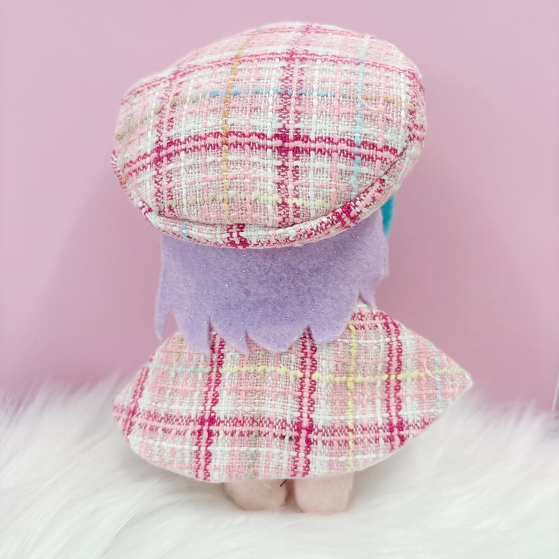 ぬい服 帽子 トレカケース ピンク 作家 ぬい服 ツイード ベレー帽&ケープ 15cm用【推し活グッズ】 | G.triGer