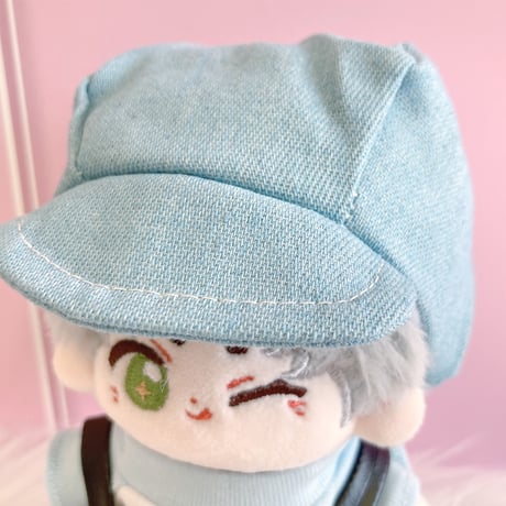 【ぬい服】キャスケット&シャツ&水玉サロペットセット　10cm用