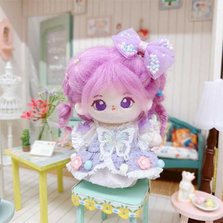 【ぬい服】蝶付きワンピース&リボンクリップセット【10~15cm用】【推し活グッズ】