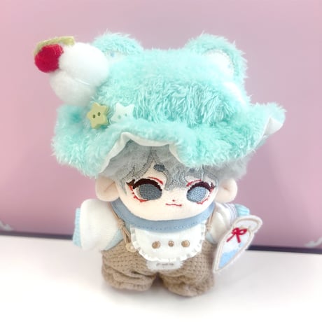 【ぬい服】帽子&スタイ&Tシャツ&サロペットセット 10cm用