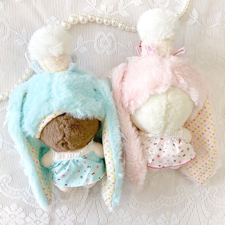 【ぬい服】ぬいぐるみ用ふわふわうさぎ着ぐるみキャップ　10cm用 【推し活グッズ】