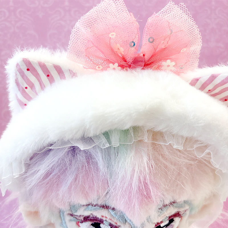 ぬい服】ぬいぐるみ用ふわふわ猫着ぐるみ 【ヘッドバンド・服・靴