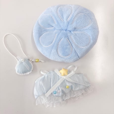 ぬい服　クラゲ型帽子・ワンピース・貝殻飾り3点セット　10cm用【推し活グッズ】