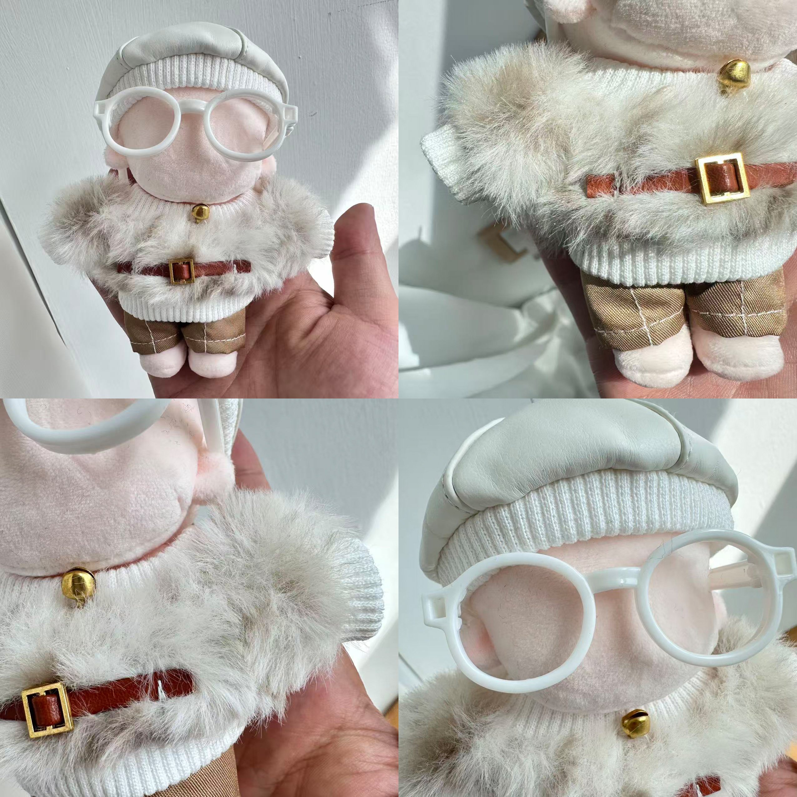 10cmぬい用 豹柄 ファー 4点セット（ベレー帽・メガネ・パンツ付）ぬい