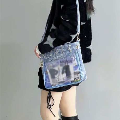 【呜咚】ハートベルト付きデニム痛バッグ【推し活グッズ】