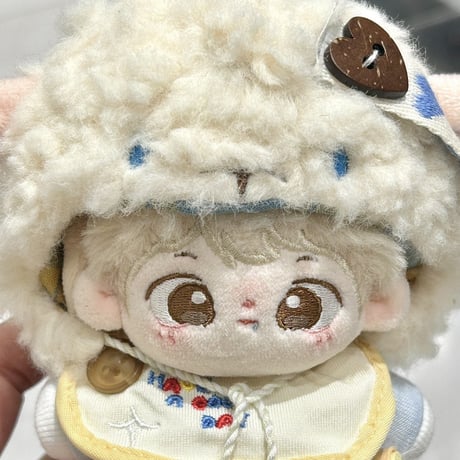 【ぬい服】羊型着ぐるみキャップ&スタイ&シャツ&パンツ&バッグセット 10cm用
