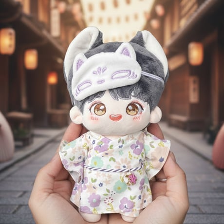 【ぬい服】和装セット(浴衣&帯&狐面セット)　10cmぬいぐるみ用