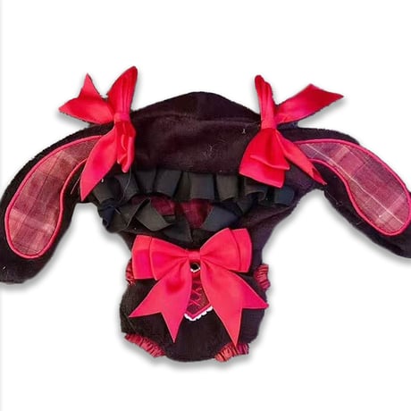 ぬい服　ぬいぐるみ用チェック柄うさ耳着ぐるみ【10~15cm用】【推し活グッズ】