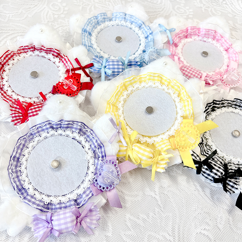 推し活グッズ ふわふわ猫耳キャンディーロゼット【缶バッジ 痛ロゼット