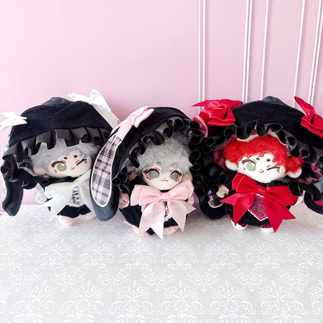 ぬい服　ぬいぐるみ用チェック柄うさ耳着ぐるみ【10~15cm用】【推し活グッズ】