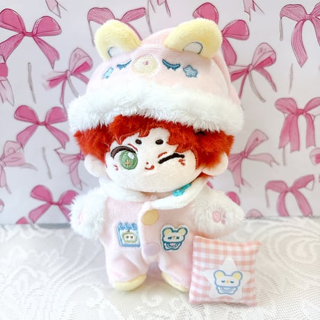【ぬい服】ぬいぐるみ用もこもこくま耳パジャマ(10cm用)【推し活グッズ】