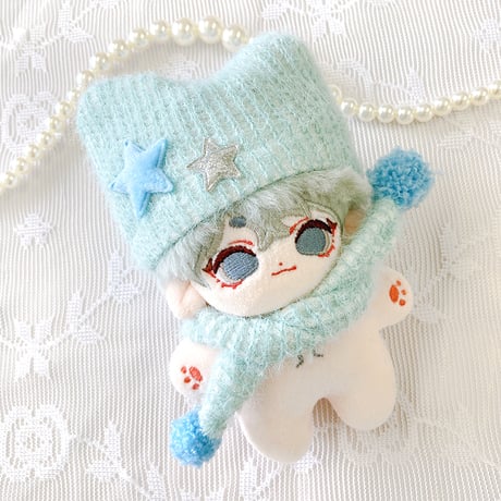 【ぬい服】ぬいぐるみ用猫耳ニット帽&マフラーセット　10cm用【推し活グッズ】