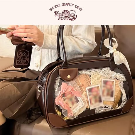 【soda薄荷茶】トレカケース付きアンティーク風痛バッグ【推し活グッズ】