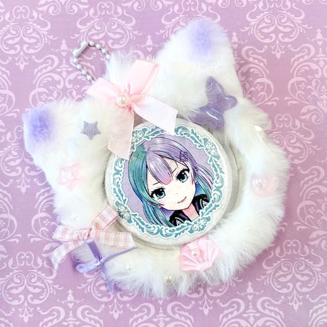 推し活グッズ ふわふわ猫耳ボールチェーン付きロゼット【缶バッジ 痛ロゼット】