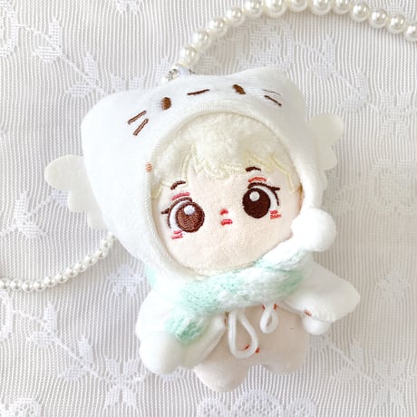 【ぬい服】ぬいぐるみ用羽付き猫耳ニット帽&マフラーセット　10cm用【推し活グッズ】