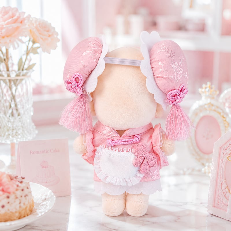 10cmぬい服】中華風お団子ヘア＆フリルワンピセット（ピンク