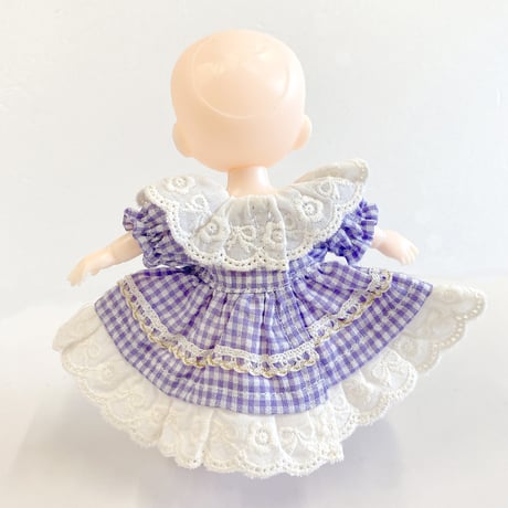 【ぬい服】ギンガムチェックフリルワンピース　細身のぬいぐるみ・ドール用